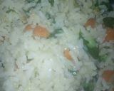 A picture of step 1 of White fried rice with potato and vegetable soup.
