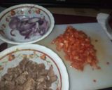 A picture of step 1 of Chapati and peas stew with fried meat plus ovacado.