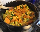 Une image de l'étape 9 de Poulet aux panais,patate douce et fruits secs au lait de coco et curry.