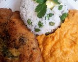 Foto del paso 4 de la receta: Puré de camote con pescado frito y arroz, blanco con alverjitas🇵🇪