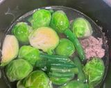 A picture of step 1 of Brussels Sprouts and Enoki Mushroom Soup.