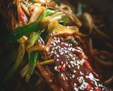 A picture of step 4 of Glazed Tamarind, Honey & Chilli Trout With Chow Mein.