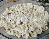 A picture of step 4 of Fettuccine Alfredo pasta.(without chicken).