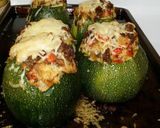 A picture of step 7 of Round, Stuffed Zucchini with Brown Rice, Ground Beef, Red Pepper.