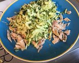 Une image de l'étape 3 de Salade de poulet aux tomates, courgette et jeunes pousses sauce ciboulette olive.