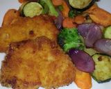 Sütőben sült rántott hús, vegyes, grillezett zöldségkörettel recept fázis 5 fotója
