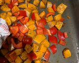 A picture of step 1 of Smokey Squash, Chorizo and Red Pepper linguine.
