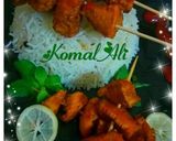 A picture of step 2 of Chicken Stick kabab with simple Tarka white Rice.