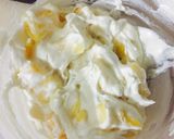 A picture of step 5 of Ghewar with mango rabdi mousse.