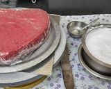 A picture of step 6 of Heart shape red velvet cake.