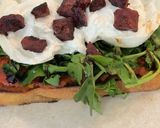A picture of step 4 of Burrata Toast with Tomato Jam and Lap Cheong.