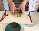 A picture of step 1 of Cucumber hummus boat.