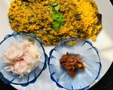 A picture of step 1 of Vazhaipoo spinach green peas khichadi.
