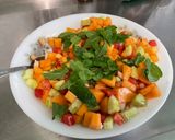 Une image de l'étape 16 de Salade composée de melon, tomates, concombre, oignon doux, feta et menthe.