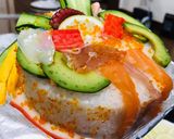 Hình bước làm 4 của món Sushi nhật.Sashimi