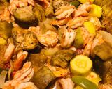 A picture of step 5 of Roasted Cajun Eggplant, 🍆, Shrimp 🍤 and Zucchini.