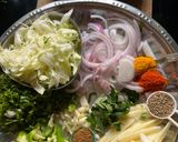 A picture of step 1 of Veg pakoda oil free vegetarian dish 0 oil onion potatoes cabbage,healthy pakoda for diet,snacks.