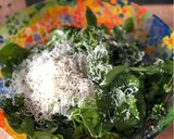 A picture of step 4 of Broadbean, broccoli, pea shoot and Parmesan salad 🥗.