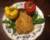 A picture of step 4 of California Farm Eggplant Dinner with Stuffed Peppers.