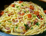 Pas rețetă Spaghette cu bacon și roșii 3 fotografie