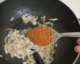 A picture of step 7 of Burmese samosa curry with saffron rice.