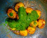 A picture of step 2 of Mint masala BBQ potatoes with cheesy white gravy.