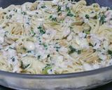 A picture of step 12 of Spaghetti with a 10-minute hot and tangy mushroom and ham sauce.
