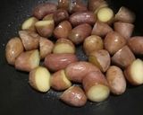 A picture of step 1 of Red russet potatoes with mushrooms and speck.