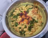 A picture of step 8 of Fulori Kadhi (UP style Pakoda Kadhi).