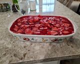 A picture of step 3 of Strawberry Pretzel Salad.