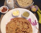 A picture of step 7 of Punjabi paratha thali(radish layered paratha, Yoghurt lassi).