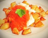 A picture of step 4 of Patatas Bravas with Two Sauces.