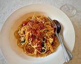 A picture of step 9 of Chorizo and pancetta pasta.