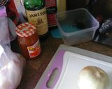 A picture of step 1 of Peach Whiskey BBQ chicken thighs (Ree Drummond's recipe).