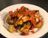 A picture of step 5 of Harissa cod with spiced cauliflower and salsa.