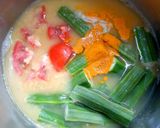 A picture of step 5 of Tamilnadu Thali - rice, sambar, mor kuzhambu, beetroot poriyal, payasam, buttermilk for lunch.