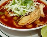 A picture of step 4 of Chicken Red Pozole.
