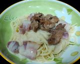 Hình bước làm 3 của món Mì Ý sốt kem với thịt xông khói và bò xào