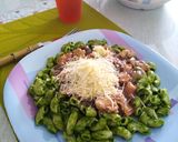 Foto del paso 5 de la receta: Pasta al pesto con pollo y champiñones! 🍝