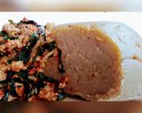 A picture of step 9 of Plantain swallow with egusi soup.