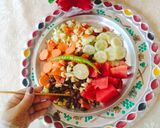 A picture of step 2 of Kala chana with vegetable fruit chaat (Black chickpeas for protein packed Breakfast).