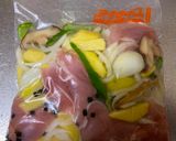 A picture of step 2 of 3 dishes cooked in 1 pot.