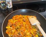 A picture of step 3 of Basmati Fried Rice with Crab Fat, Sausage, and Dried Fish.
