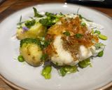 A picture of step 5 of Pan-fried Halibut, Jersey Royals, Herb and Legume Crush.