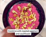 A picture of step 9 of Eggplant with haloumi, beetroot, tzatziki and yogurt flatbreads.