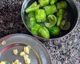 A picture of step 2 of Pyaazi karela (bittergourd in onion masala).