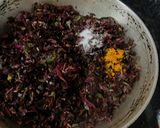 A picture of step 2 of Lal Saag Bhaja/Amaranth.