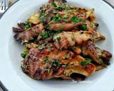 A picture of step 7 of Grilled Oyster Mushrooms with Lemon-Olive Oil and Herbs 🍄🍄.