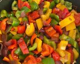 A picture of step 1 of Greek peppers and sausage bake with feta.