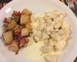 Foto del paso 9 de la receta: Pollo con salsa crema más guarnición de papas